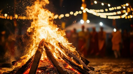 Holika dahan background with bonfire.