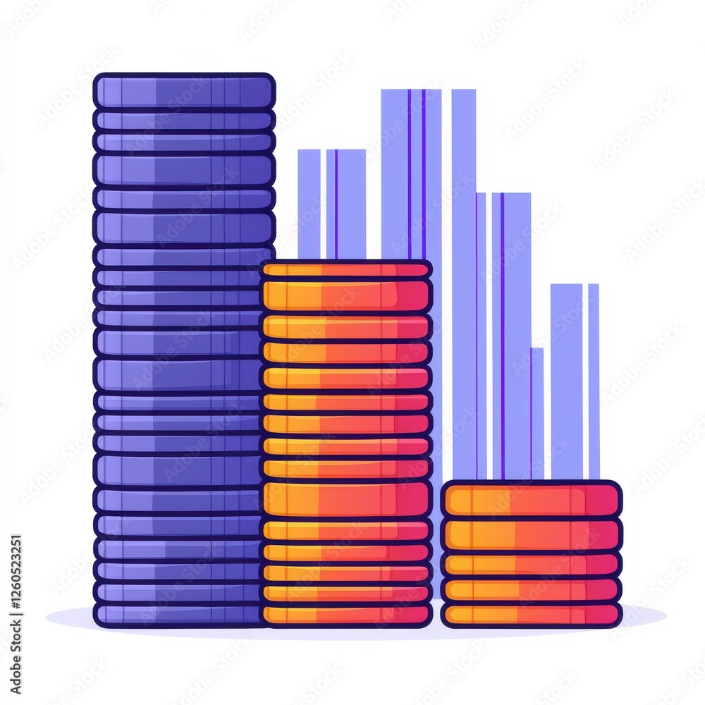 Poster a colorful graphic showing stacks of coins and bars, representing financial growth and data visualiz