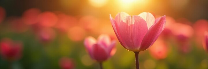 Morning sunlight highlights the newly opened flower petals, spring, warm