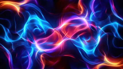 Obraz premium A vibrant abstract image featuring flowing waves of blue, red, and orange light against a dark background, creating a sense of movement and energy, perfect for digital design.