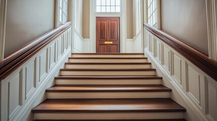Fototapeta premium Grand Wooden Staircase in a Classic Interior Design