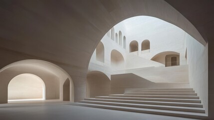 Fototapeta premium Modern Architecture Interior With Arched Walls And Staircase
