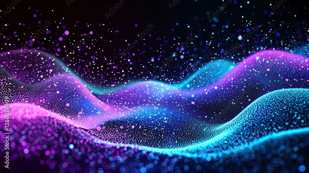 Poster Dynamic abstract background featuring blue and purple glowing particles on a black backdrop, creating a mesmerizing bokeh light effect