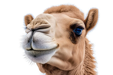 Closeup camel head isolated on white background