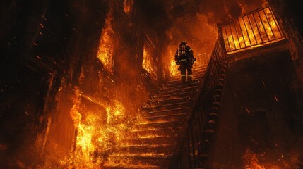 Obraz premium Battling the Flames: The Physical and Mental Strength Required to Be a Firefighter