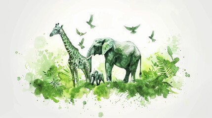 Watercolor jungle animals