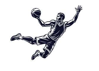Obraz premium Basketball player jumping with ball isolated on white studio background. Sport, competition, hobby, active lifestyle.