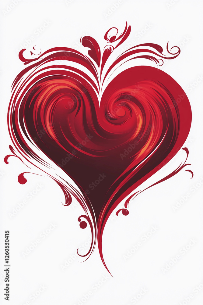 Poster heart design with swirling patterns in vibrant red tones