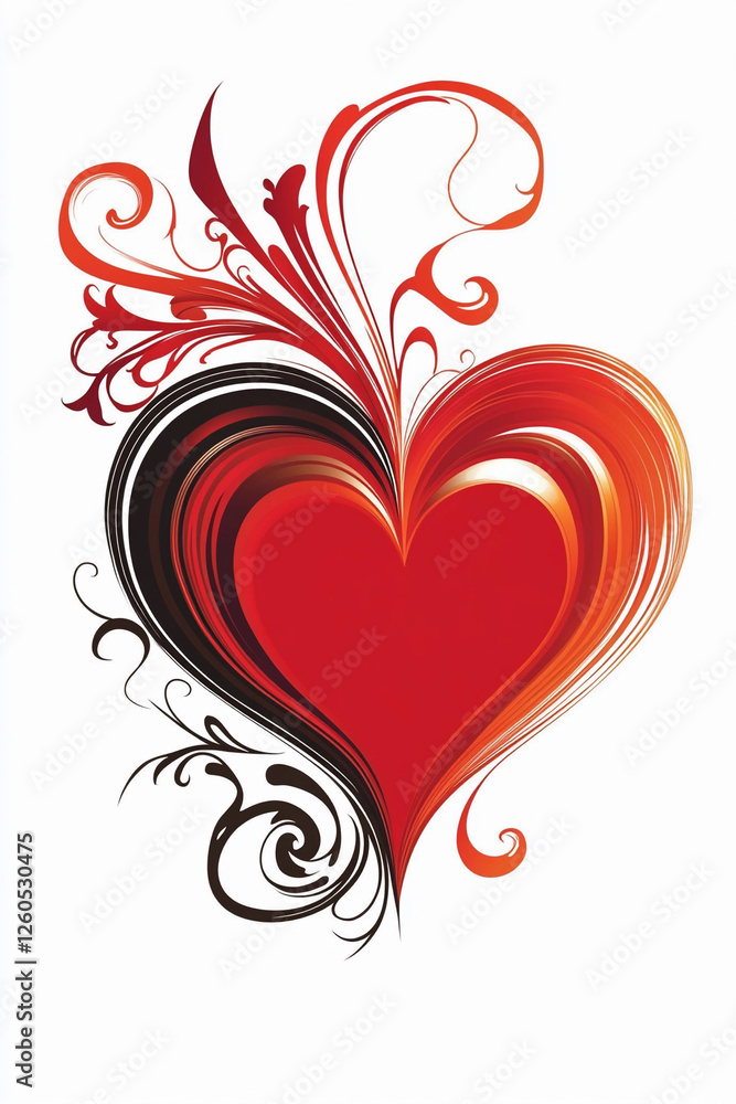Poster colorful heart design with swirling patterns
