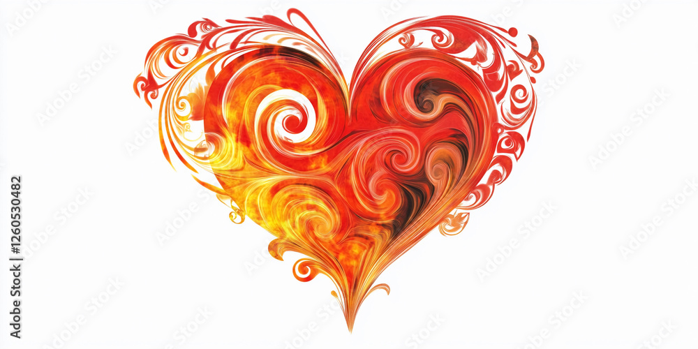 Poster Heart shape with fiery swirling patterns in bold colors
