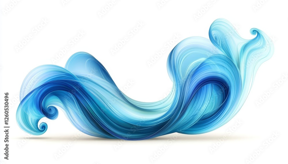 Poster flowing abstract blue gradient wave pattern, swirling design element on white background