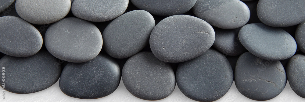 Poster smooth, dark pebbles arranged in a natural setting