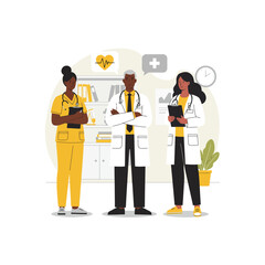 Medical Team Illustration Diverse Doctors and Nurse in Hospital Setting