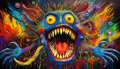 A vivid and unsettling surrealist painting capturing the essence of a horrifying nightmare.