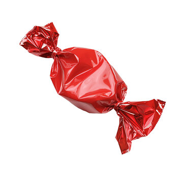 Bonbon verpackt in rotem Bonbonpapier 