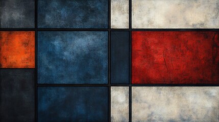 Fototapeta premium Abstract Geometric Painting Bold Red Blue Hues. AI Generated