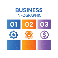 Modern 3 step chart list infographic template with business icons design