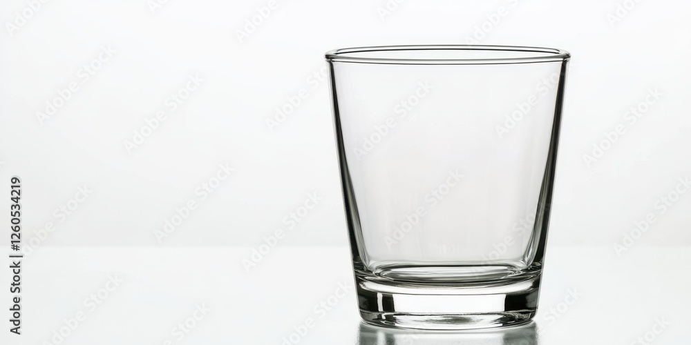 Poster empty glass on a plain surface with a minimalistic background in a bright setting
