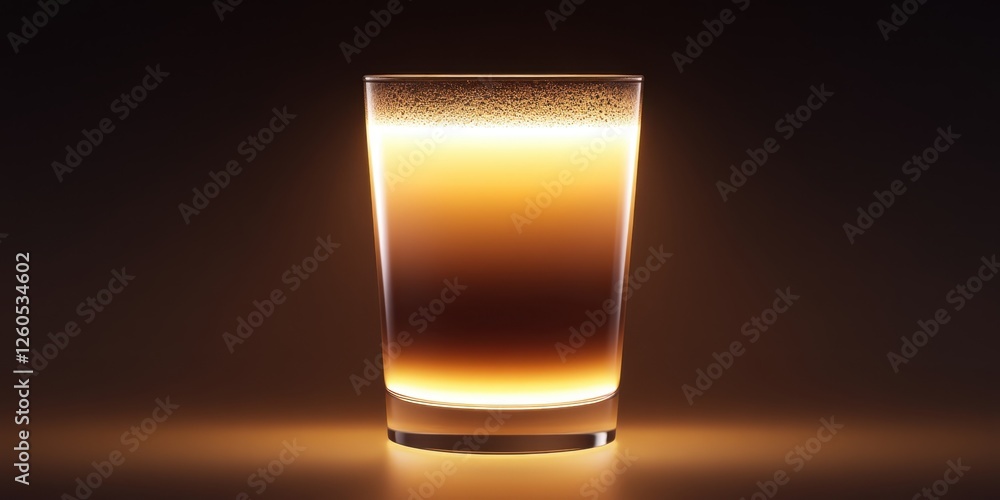 Aufkleber drink with a warm glow displayed against a dark background in a stylish setting