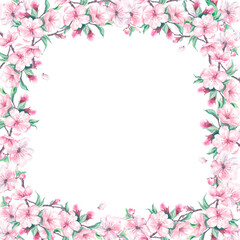 frame of pink flowers and leaves