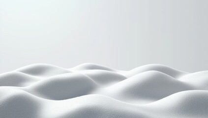 Fototapeta premium Soft, undulating snow-covered hills create a serene and minimalist landscape, showcasing a tranquil winter scene under a pale sky