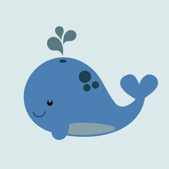 Vector whale cartoon character on white background