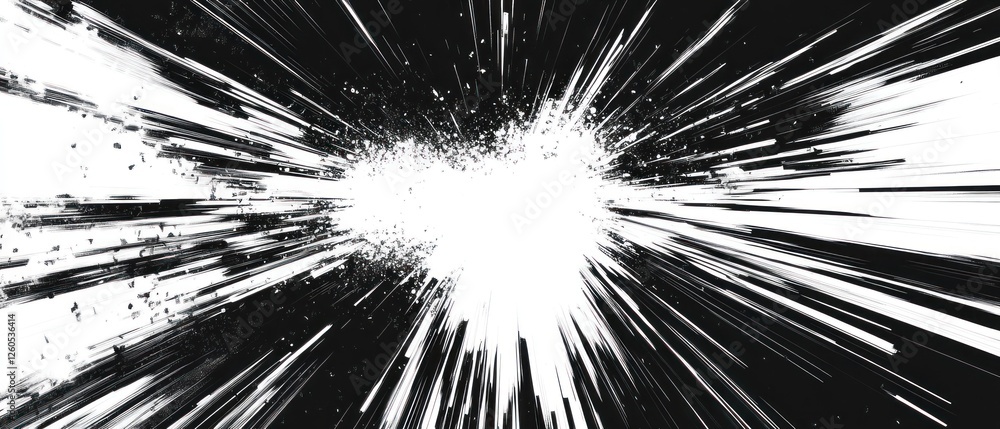 Poster abstract explosion of light and energy radiating from a central point in a dark background