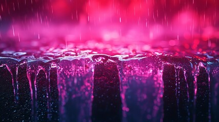 Vibrant pink and purple rain cascading over a textured surface, creating a mesmerizing visual effect perfect for artistic and commercial use.