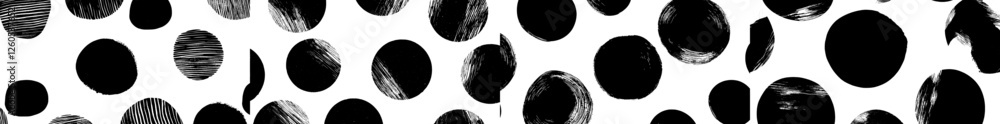 Poster a seamless pattern in black and white featuring rings created using a brush stroke technique forms a