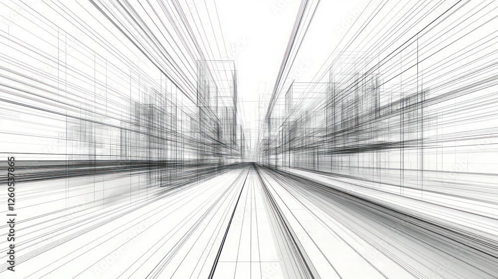 Poster Abstract cityscape lines creating depth and perspective