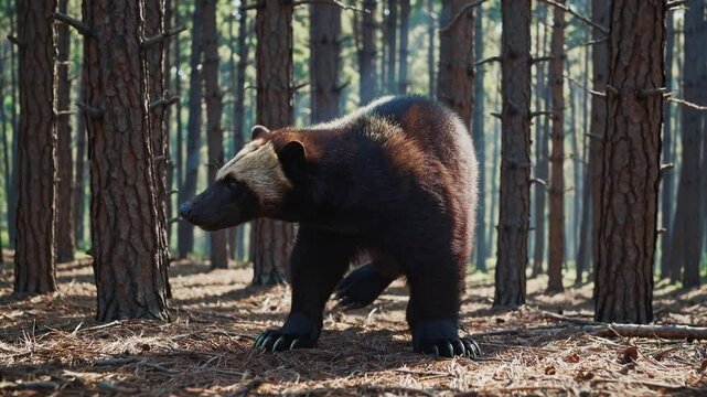 Slow Motion Shot of a Wolverine Animal &ndash; Powerful and Agile Predator, Thick Fur Coat, Fierce Wilderness Presence, Rugged Natural Habitat, Strong and Resilient Mammal, Serene Wildlife Scene, Elusive 