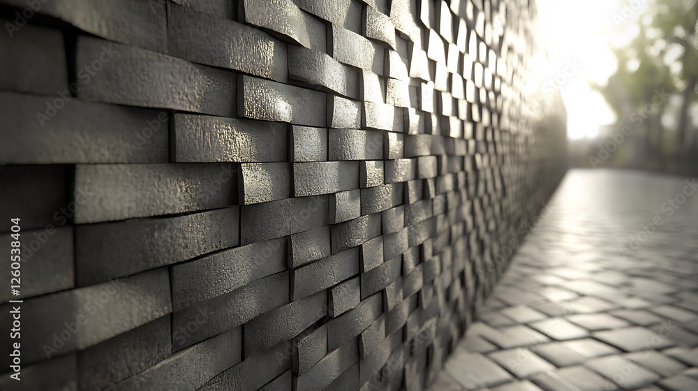 Sticker Textured gray bricks subtly shift creating depth warm light highlights the surface. AI Generated