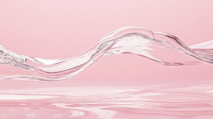 Abstract and minimalist photography of clear lenses drifting on water, creating delicate waves over a pink backdrop.
