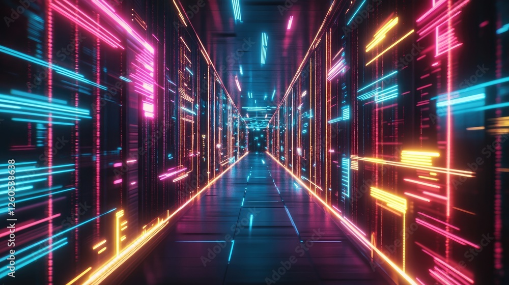 Aufkleber abstract neon waveform pattern on a dark futuristic backdrop, symbolizing advanced audio technology.