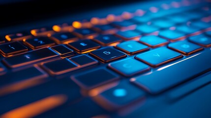 Illuminated keyboard, close-up, night, technology, website design