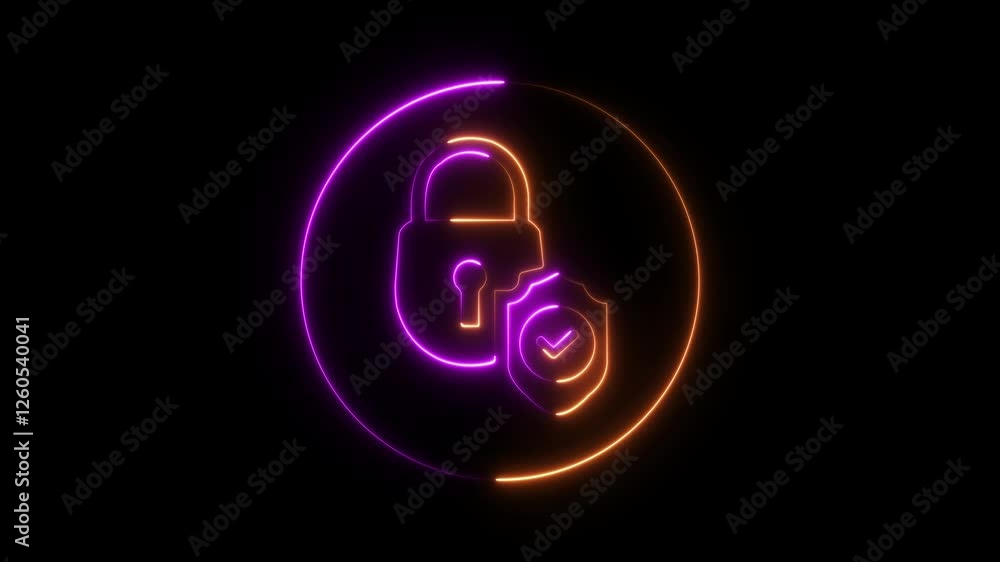 Poster glowing neon lock security icon. shield security.personal data protection.abstract security icon ill