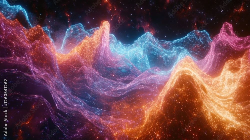 Poster dynamic neon sound waves in a mesmerizing spectrum of colors, symbolizing music and technology.