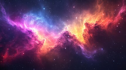 Obraz premium Abstract vibrant nebula with dynamic color swirls. Featuring cosmic gases and luminous stars. Emphasizing the beauty and vastness of space. Ideal for cosmic and fantasy-themed designs.
