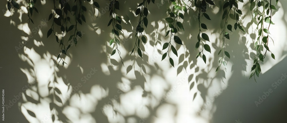 Poster greenery shadows on wall creating beautiful natural light patterns