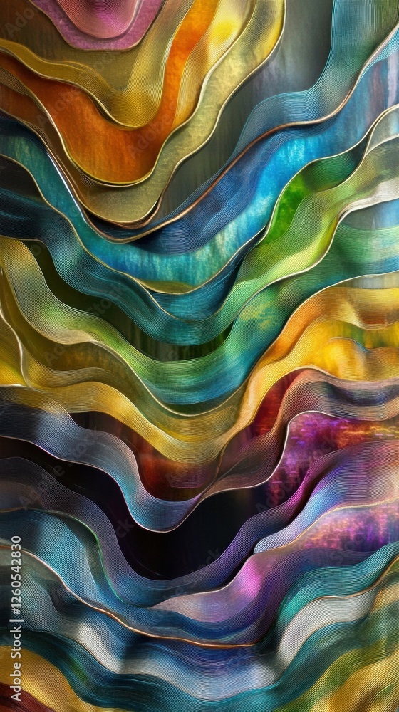 Poster colorful waves in abstract design with flowing textures and patterns