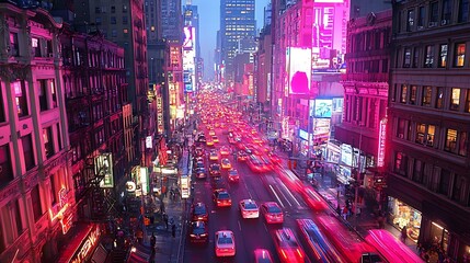 Obraz premium Night traffic, city street, skyscrapers, vibrant lights, urban scene, travel advertising