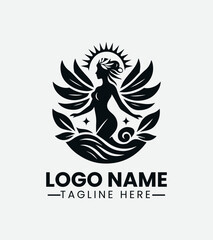 Nymph Logo Design, Mythical Creature Logo, Fantasy Character Logo