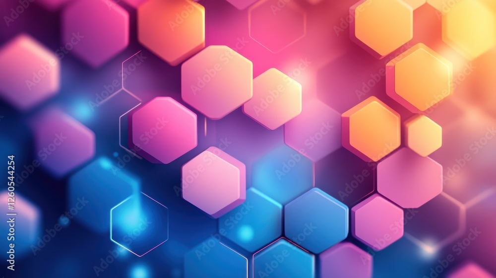 Poster abstract hexagonal pattern with vibrant color gradient and soft lighting