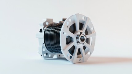 Obraz premium White Industrial Cable Reel on White Background. Possible use Product image for industrial equipment