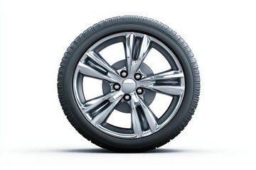 Obraz premium Shiny metallic wheel rim on white background. AI generated