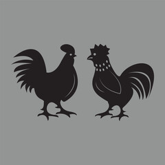 Rooster and Hen Silhouettes