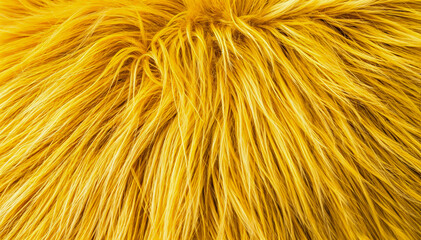 Fototapeta premium Highly detailed texture of yellow wool fabric with a soft, fluffy finish. Background plain long-haired yellow fur