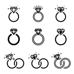 Wedding ring icons. Diamond ring