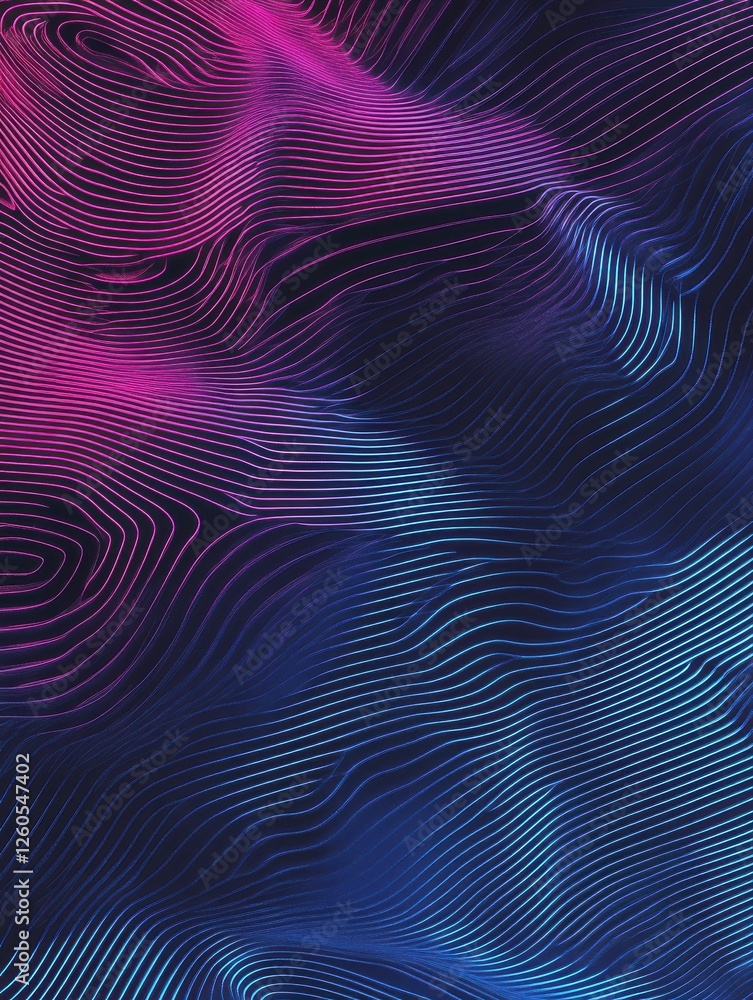 Aufkleber close-up view of a circuit board with neon gradient lines in blue and pink on a dark background