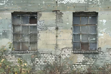 Selbstklebende Fototapeten Photo of White rotten wall of old abandoned industrial building. Texture for background usage © Viktor